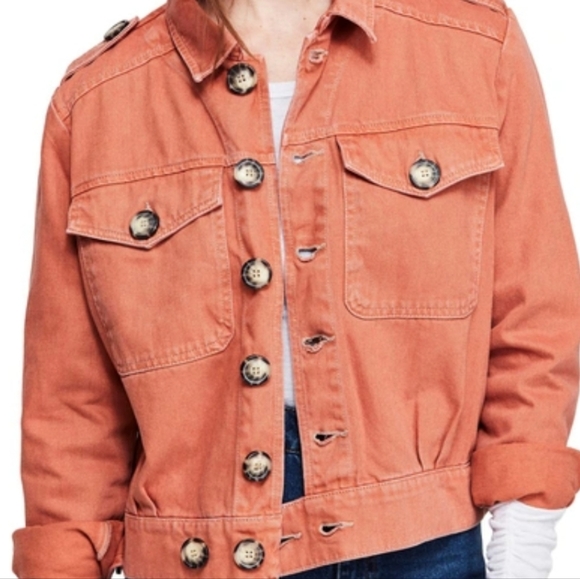 Free People Eisenhower Denim Jacket In Terracotta Size Small - Picture 8 of 8
